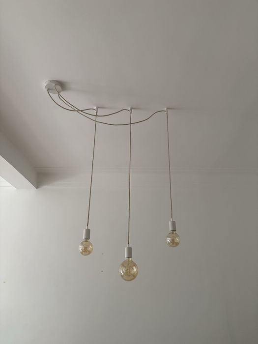 Candeeiro 3 lâmpada led espiral globo cabo juta. Light Store