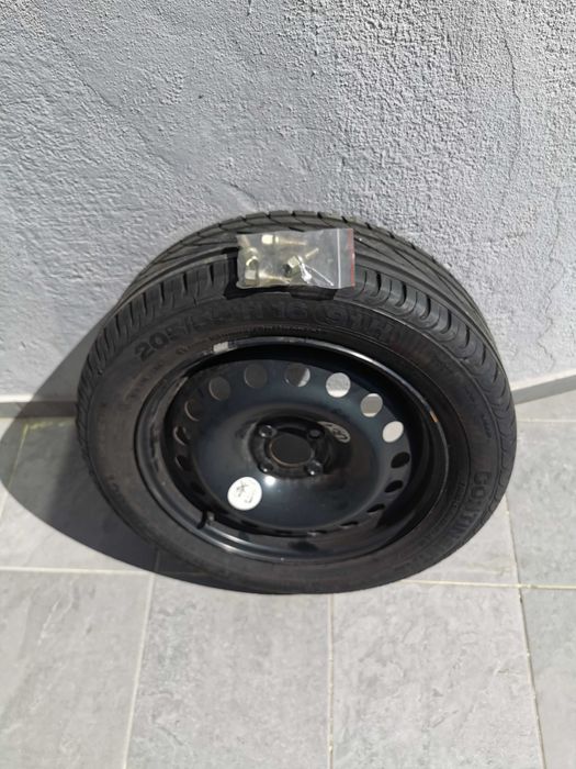 Jante pneu suplente Renault 205-55-R16, macaco, chave rodas, parafusos