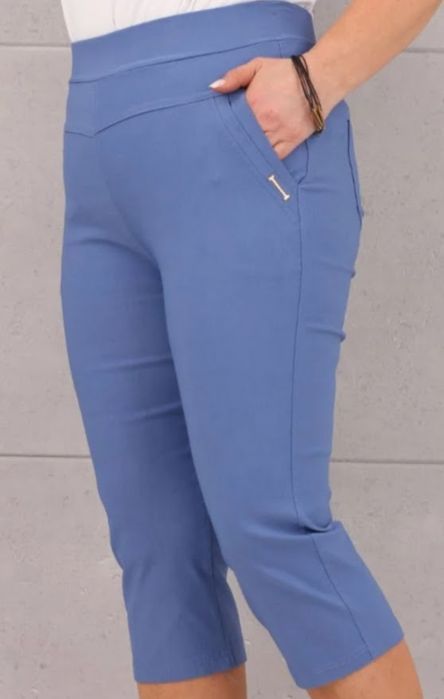 spodnie rybaczki za kolano wyszczuplające niebieskie elastyczne 2/3xl