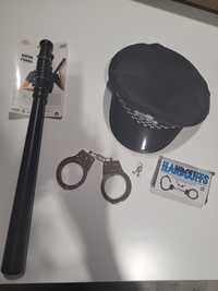 Strój policjanta kajdanki czapka pałka