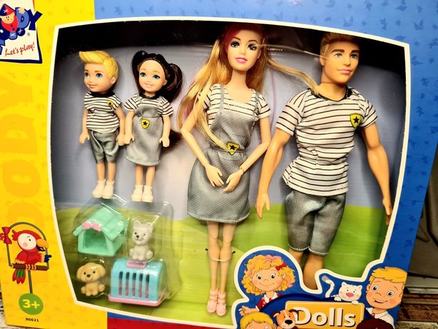 Wyjatkowy komplet lalek w stylu Barbie nowoczesna Rodzinka + zwierzatk