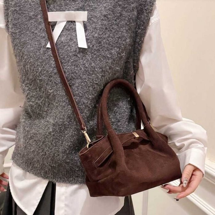 Стильна сумка гондола тоут жіноча коричнева колір кави якісна екозамша