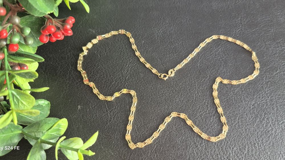 Piękny złoty łańcuszek 585 o podwójnym blaszkowym splocie Długość 45CM