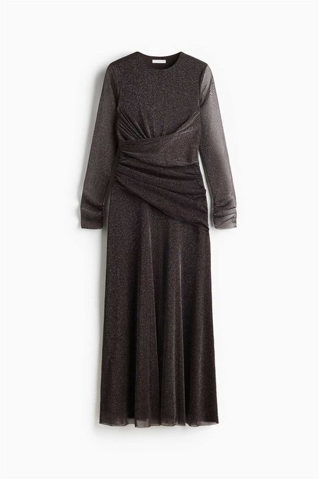 Sukienka L nowa kolekcj brokatowa siateczka brązowa drapowana PROMOCJA