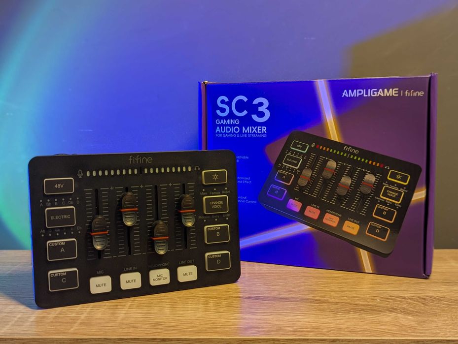 НОВІ • Fifine Ampligame SC3 — Ігровий аудіо мікшер + XLR звукова карта