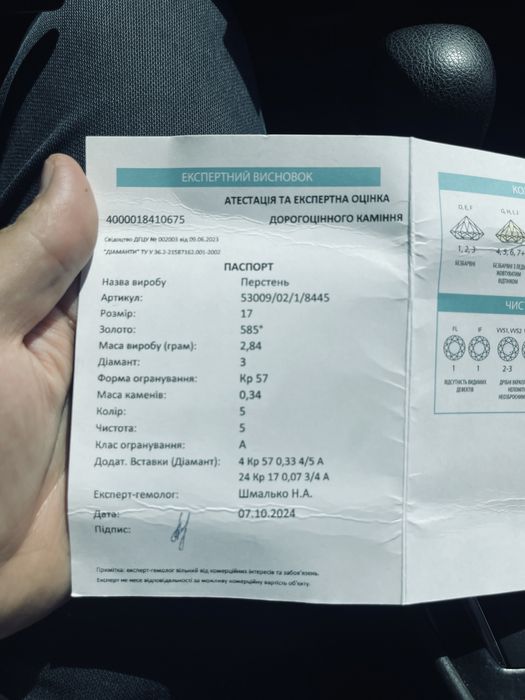 Обручка з діамантами купувалась за 80тис