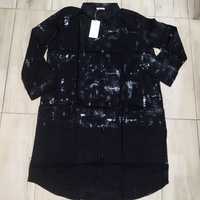 Czarna koszula damska cyrkonie kieszenie MEGI XL
