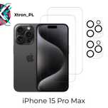Szkło Hartowane iPhone 15 Pro Max 2x Ekran + 2x Aparat| 9H |Oleofobowe