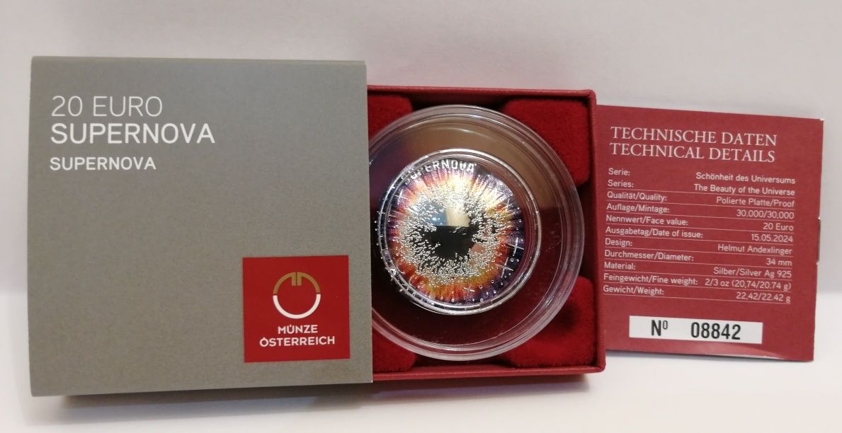 Moeda 20 Euro da Áustria 2024 SUPERNOVA