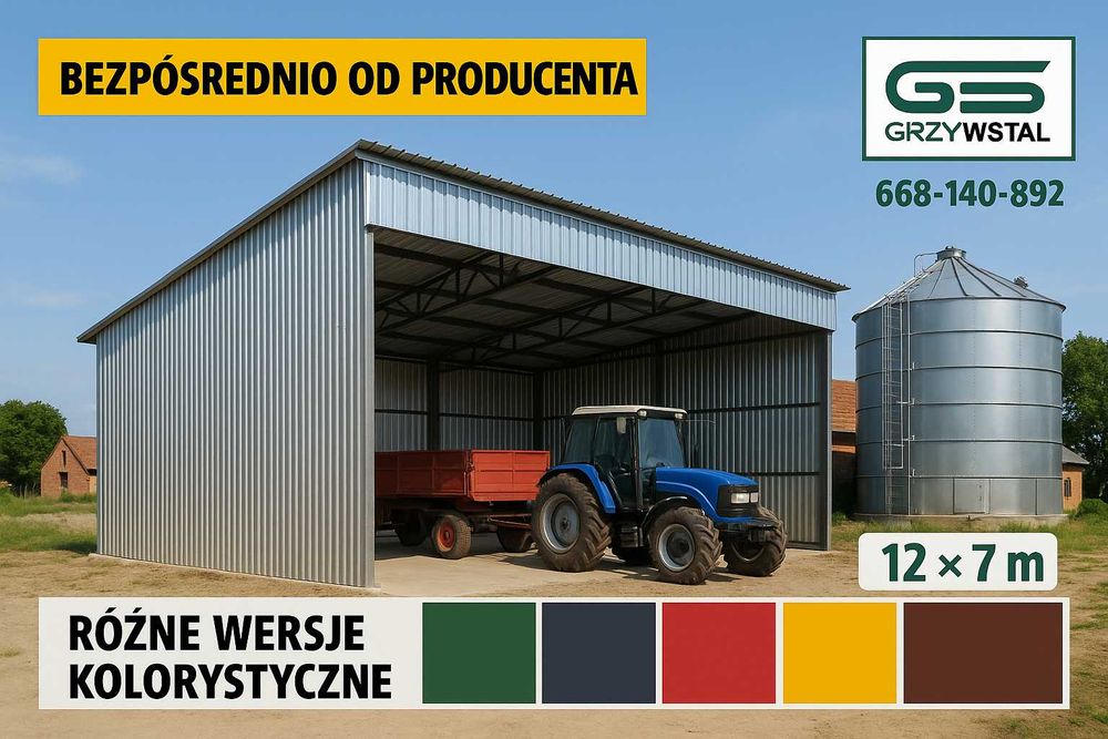 Duża Hala Magazyn Garaż blaszany Grafit + Brama Garażowa   – GRZYWSTAL