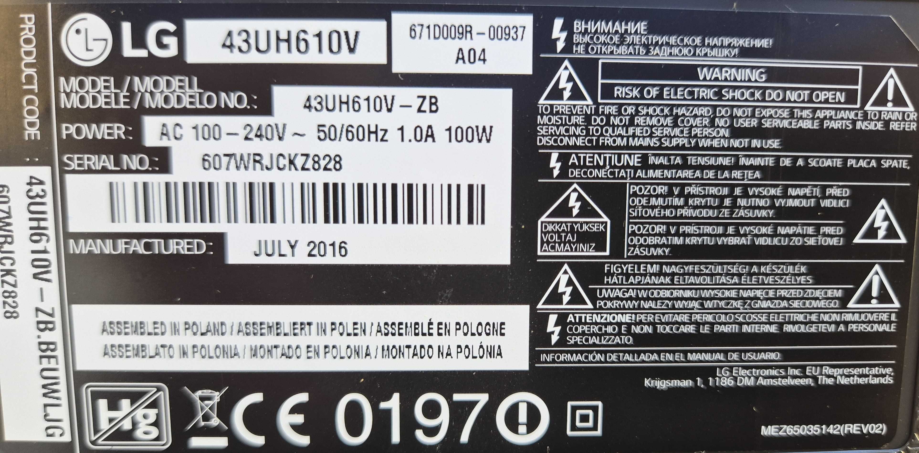 Televisão 4K LG 43UH610V-ZB de 43(109cm)