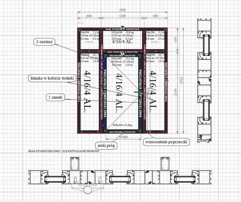 Drzwi aluminiowe - witryna 2300x2700 Producent Stolarki Aluminiowej