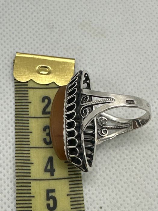 Кольцо серебро 875 каблучка срібло 876 бурштин