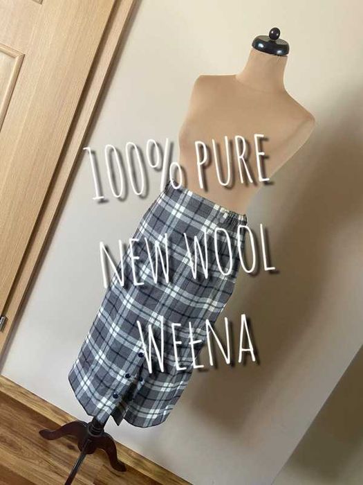 48 50 szara spodnica olowkowa midi do kolan wool xxxl +size