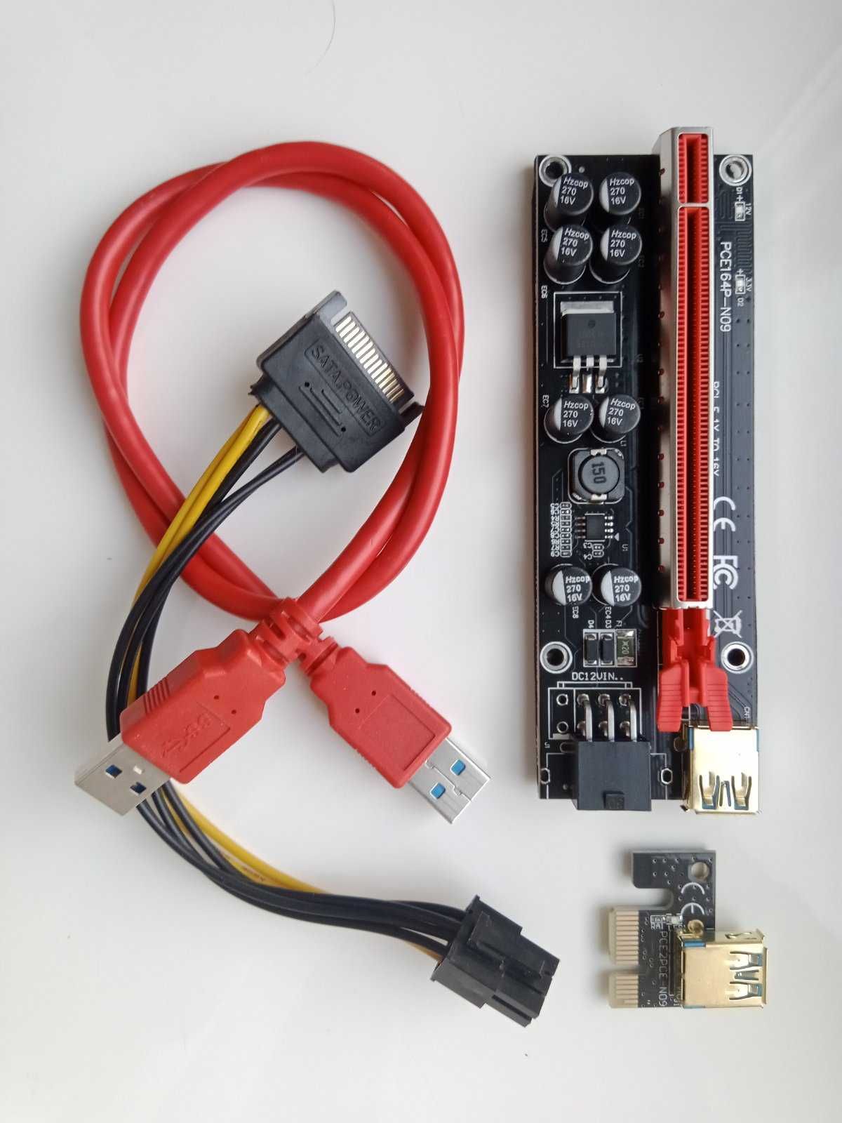 Ящик фермы, Райзеры для видеокарт с кабелями , сплитер PCI-E на 4 USB