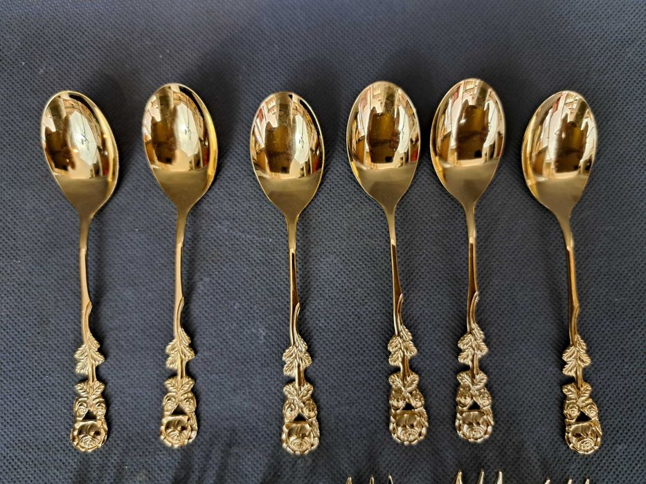 Sztućce deserowe pozłacane, zestaw