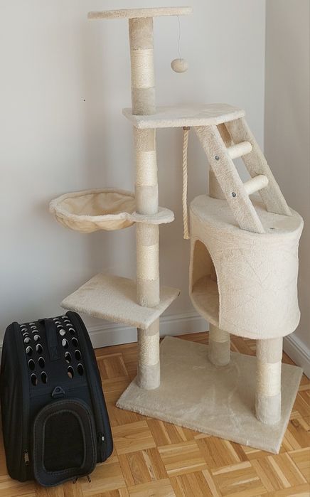 NOWY ZESTAW drapak + transporter legowisko wieża XL 5 poziomów beżowa