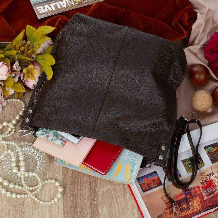 VERA PELLE torebka skórzana worek z paskiem na ramię V388 c.brązowa