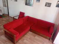 Красный Винтажный Угловой диван раскладной и два кресла