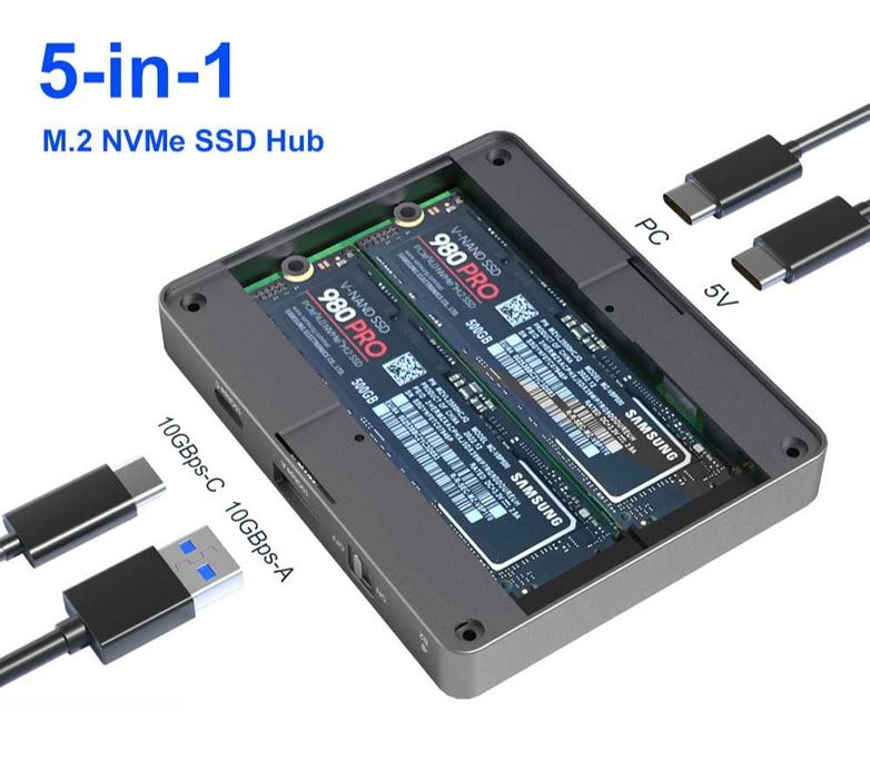 Obudowa Dysku Dual Bay SSD M.2 NVMe/SATA USB-C 3.2 GEN2 10Gb/s NOWY