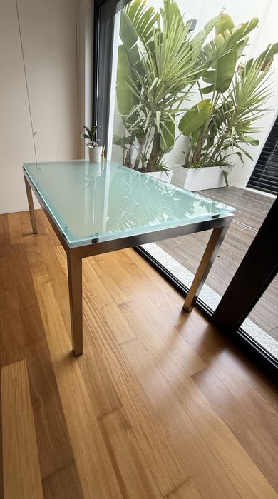 Secretaria Inox handmade tampo vidro fosco