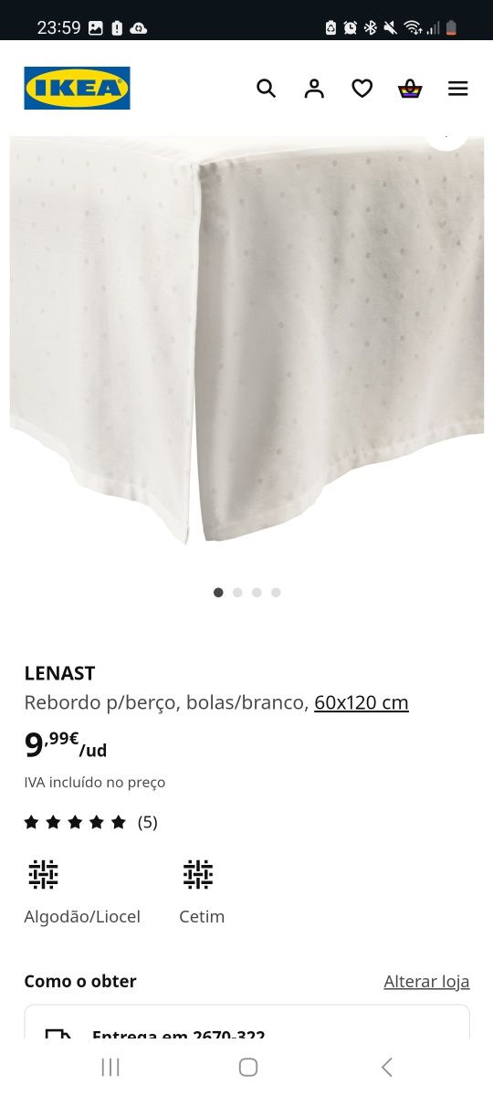 Berço branco para bebé com oferta saia conjunto de lençóis