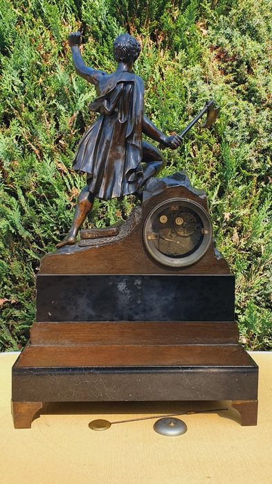 Zegar kominkowy brąz antyk XIXwiek sygnowany ogromny 72cm