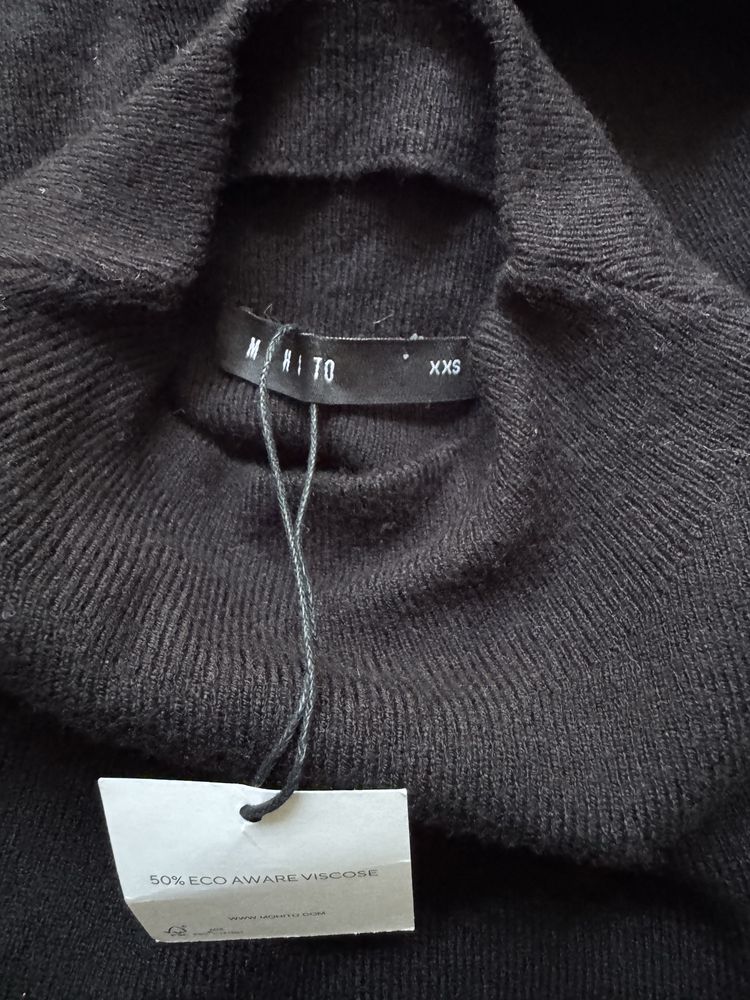 Nowy Czarny sweter  golf Mohito XXS Eco Viscose klasyczny basic