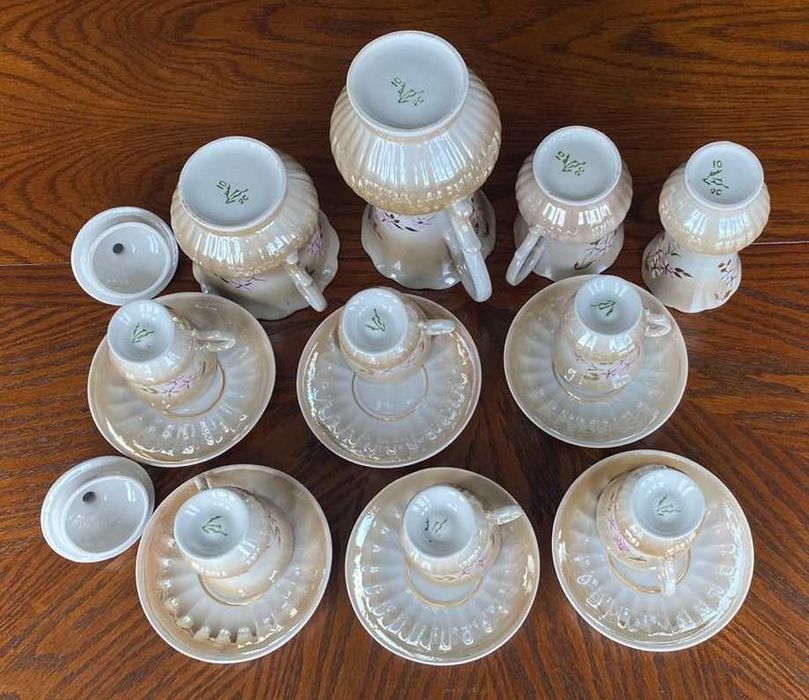 Сервиз кофейный "Цветущий персик" 16 предметов позолота Городница