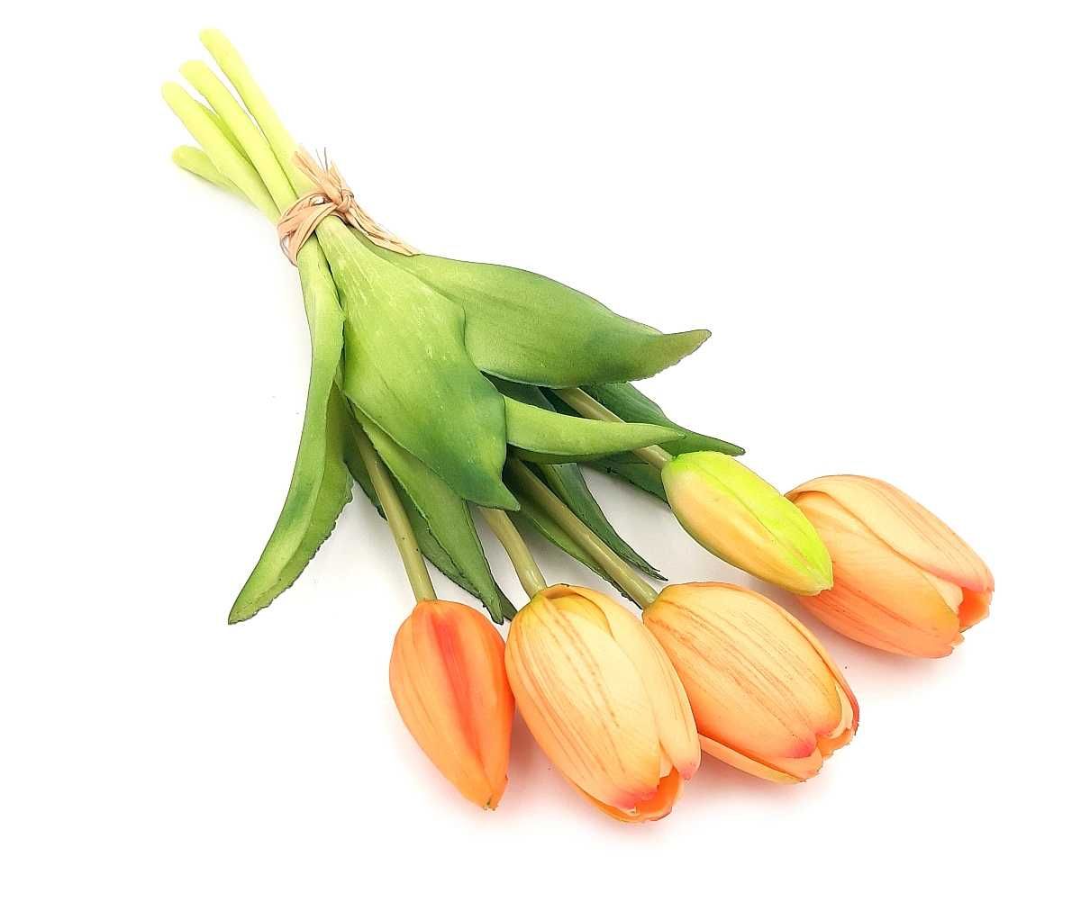Tulipan sztuczny tulipany silikonowe bukiet 5 sztuk POMARAŃCZOWE