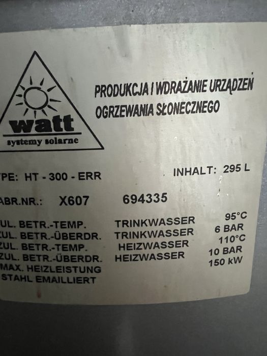 Bojler 300l do instalacji solarnej