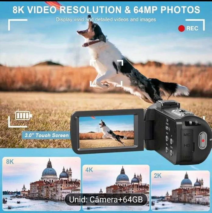Máquina fotográfica. Filma 64 GB. 8K
