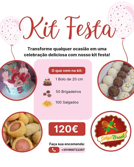Kit Festa Salgadinhos doces e Bolo