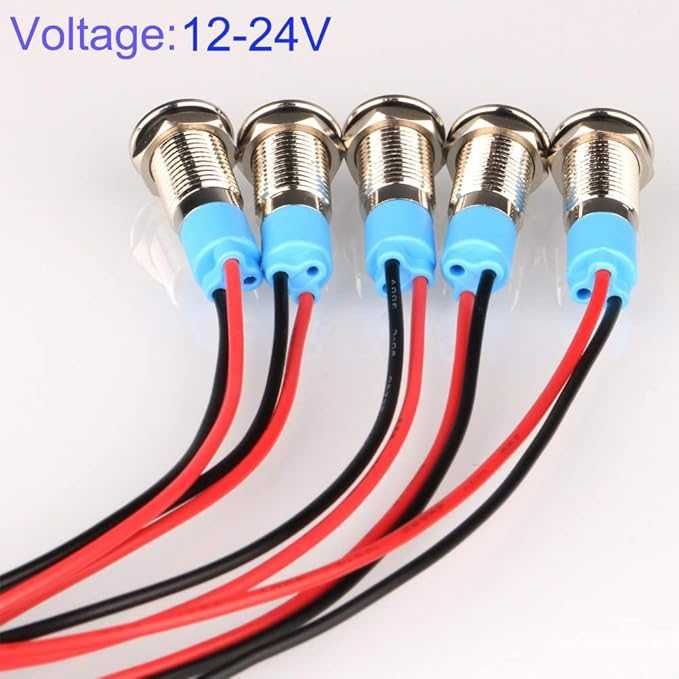 5 sztuk 0,315 cala LED Metalowa lampka kontrolna AC/DC 12-24 V (233b)