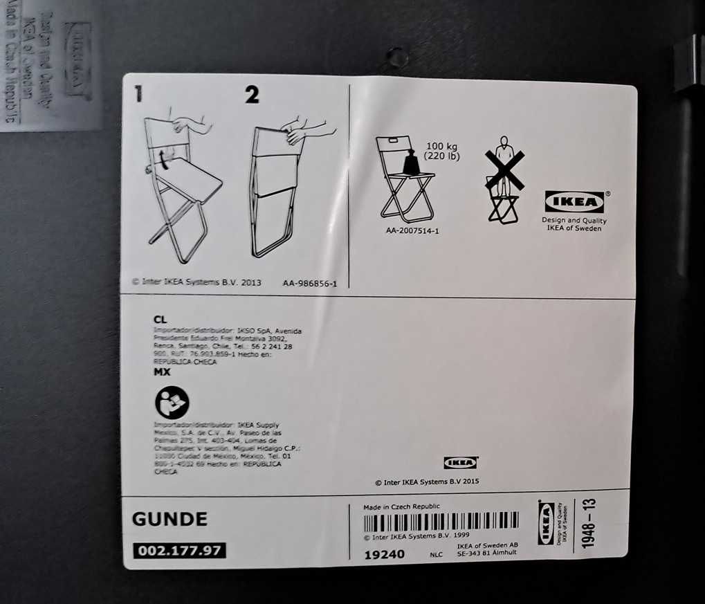 Ikea GUNDE Krzesło składane, czarne