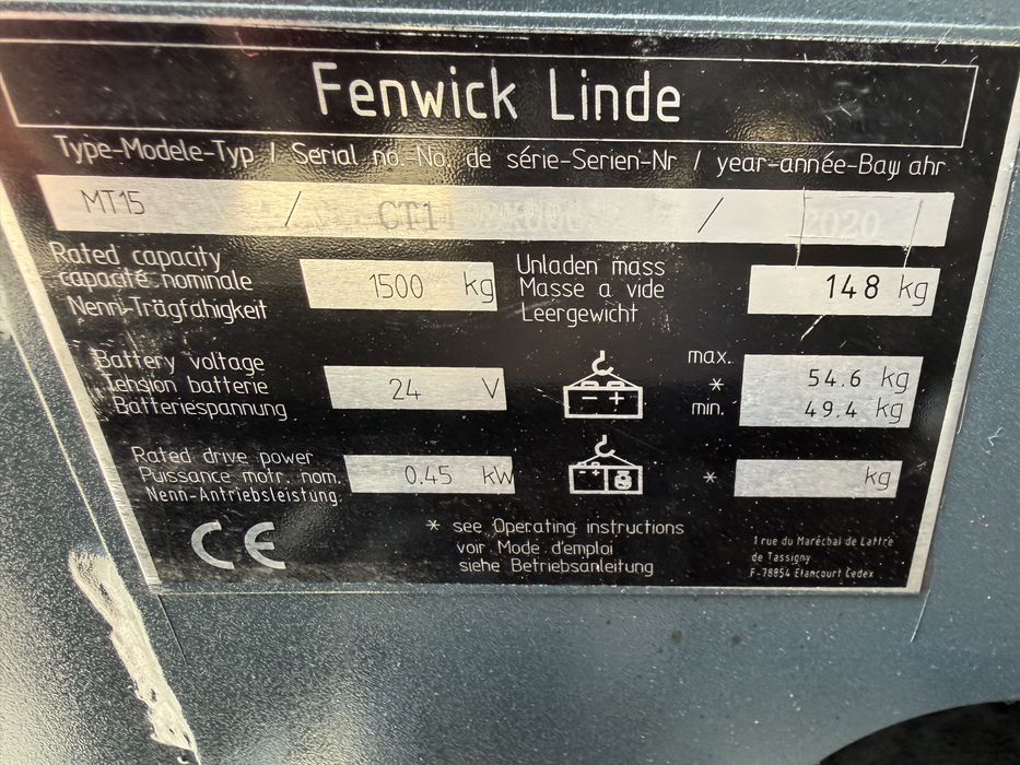 Paleciak elektryczny Linde MT 15 z 2020 r 1500 kg lekki mały paleciak