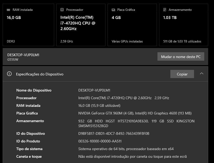 Portátil ASUS Rog I7 1TB + 250SSD venda ou troca