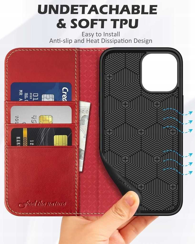 Etui z klapką Shieldon do Apple iPhone 12/12 Pro czerwony  Red skóra