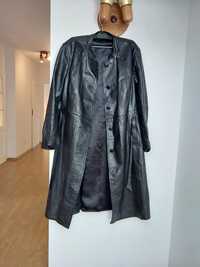 Czarny, skórzany płaszcz vintage duży rozmiar