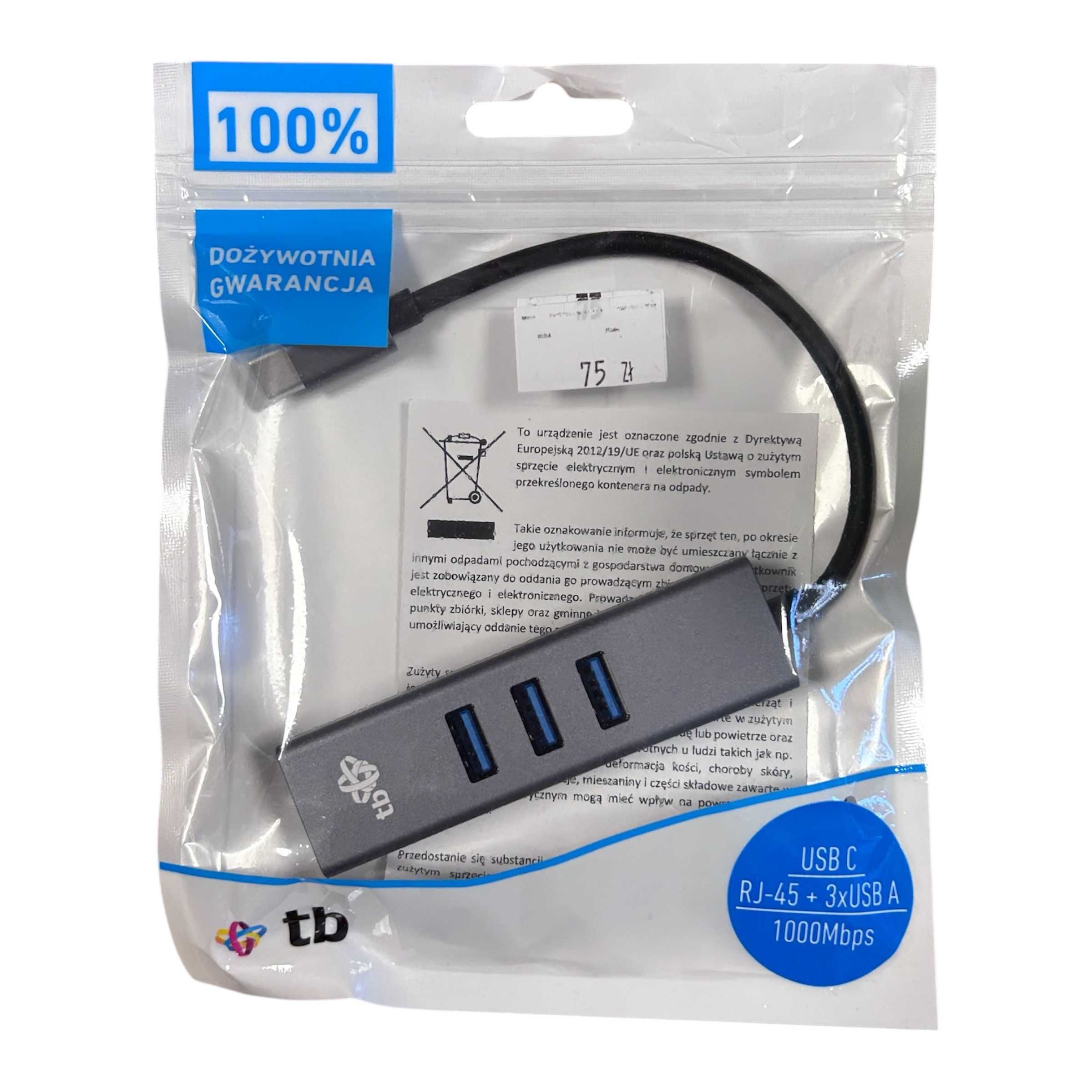 Adapter USB-C do RJ-45 oraz USB-A 15CM