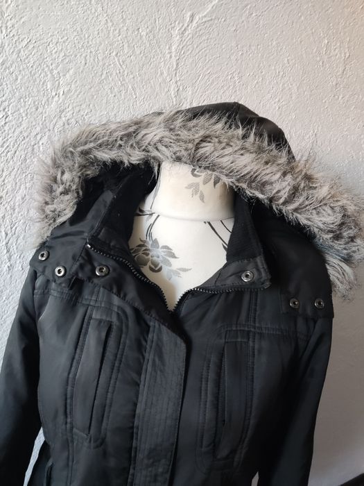 Ciepła kurtka zimowa 42 XL Next czarna z kapturem