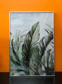 Plakat rośliny, palmy, za szkłem w aluminiowej ramie