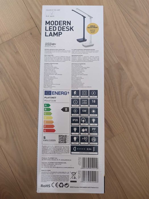 Настільна лампа PLATINET LED 6731 акумулятор. 6000 mAh