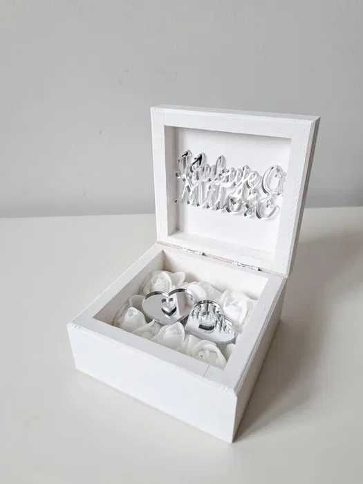 Duże pudełko na koperty lustrzane srebrne napisy pudełko na obrączki