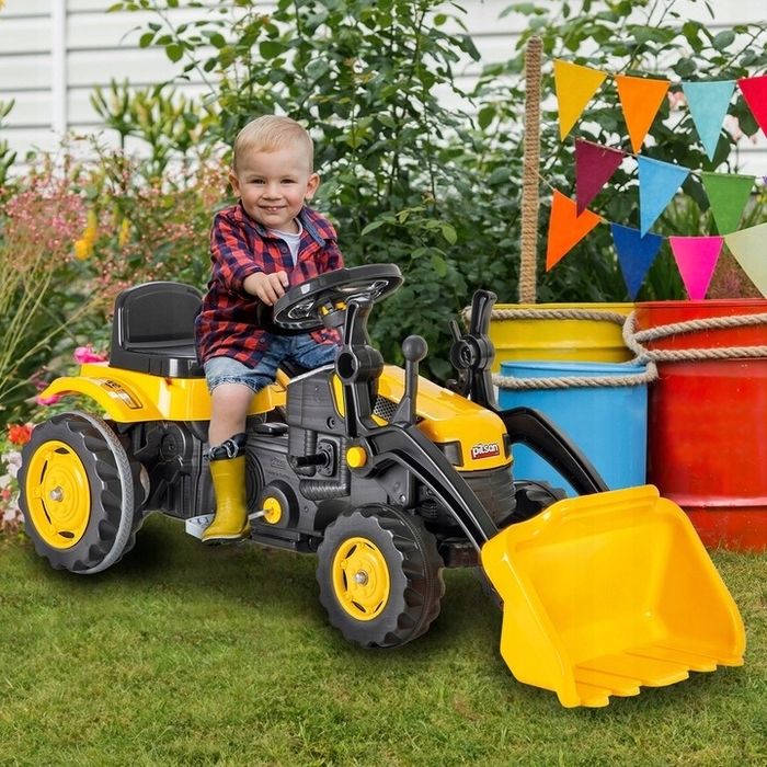 Traktor na pedały PILSAN z łyżką – duży żółty ciągnik dla dziecka