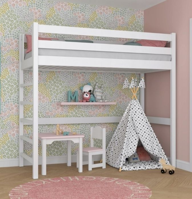 Łóżko piętrowe białe na antresoli