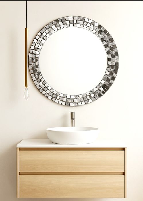 Lustro okrągłe srebrne, srebrna rama,złota .50,60,70,80,90 cm