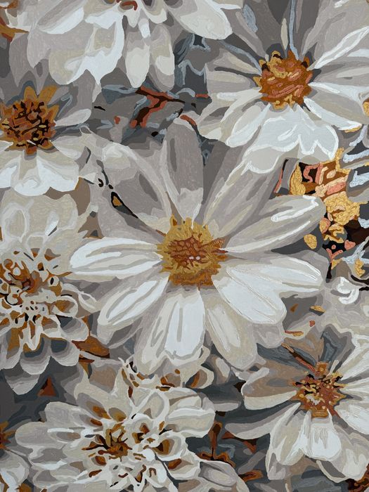 Картина ромашки зі золотом акрил 80*100 см, виконана власноруч