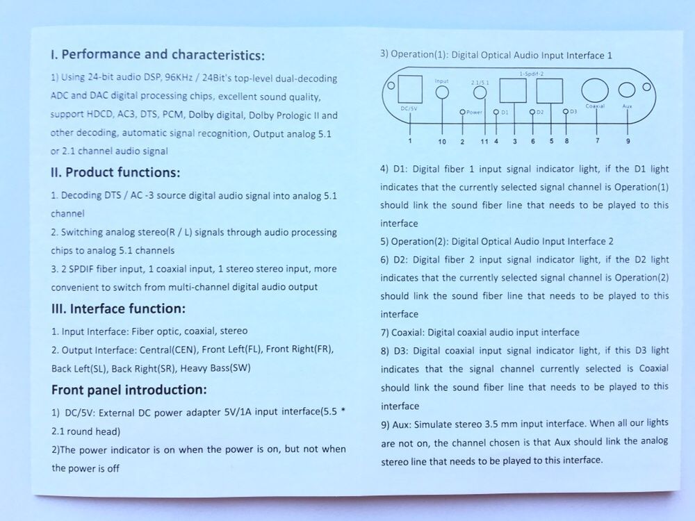 Конвертер декодер аудио звука 2.1 5.1 с оптического S-PDIF Toslink ЦАП