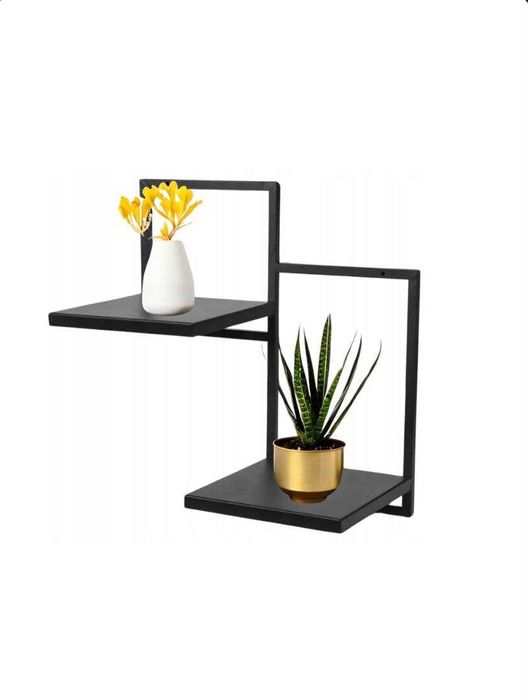 NOWY Kwietnik Loft Wiszący Metalowy Czarny 2półki Premium ścienny